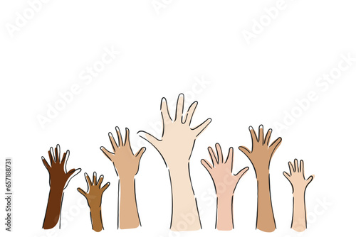 hands reaching for something. line art vector of human solidarity concept. Support each other and grow together psychology. Positive Psychology concept.