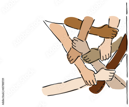 hand holding each other. line art vector of human solidarity concept. Support each other and grow together psychology. Positive Psychology concept.