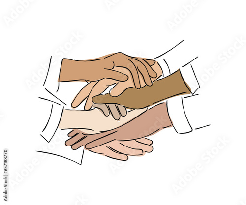 line art vector of human solidarity concept. Support each other and grow together psychology. Positive Psychology concept.