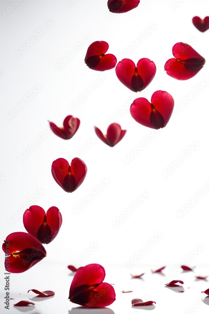 Heart Shaped Rose Petals against white background