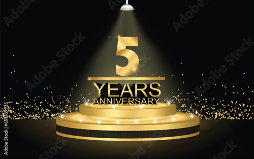 5 years anniversary Golden Jubilee Award Graphics Background. Entertainment Spot Light Hollywood Template Luxury Premium Corporate Abstract Design Template Banner Certificate.