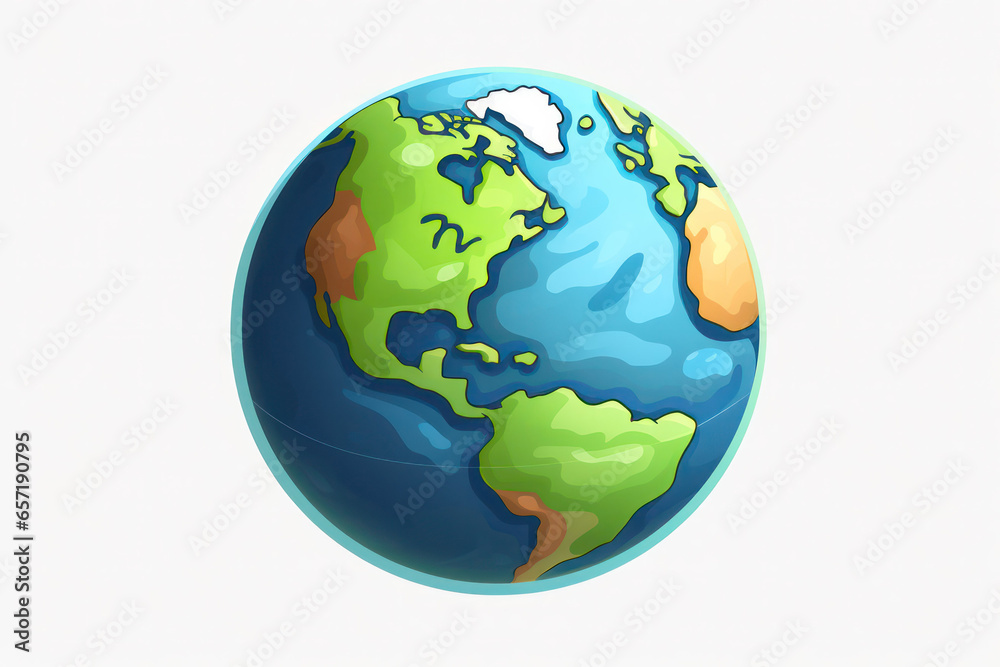 Naklejka premium Simple Earth Charm: Cartoon Style with Minimal Details on a Clean White Background