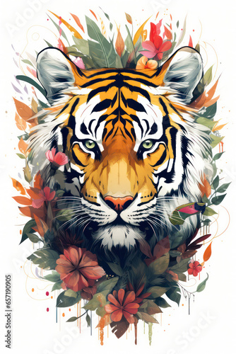 Vibrant Tiger in Splashing Watercolor: A Fierce, Artistic Illustration