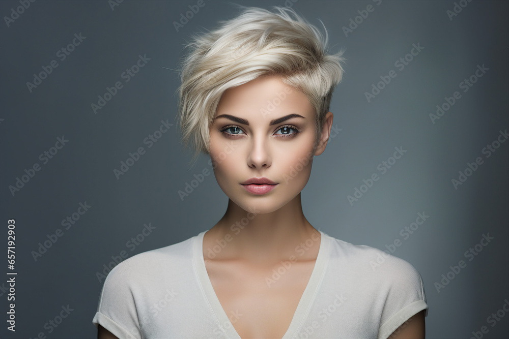 Generative AI picture of beautiful blonde woman fashion model after salon hairdresser procedure Generative AI picture of beautiful blonde woman fashion model after salon hairdresser procedure