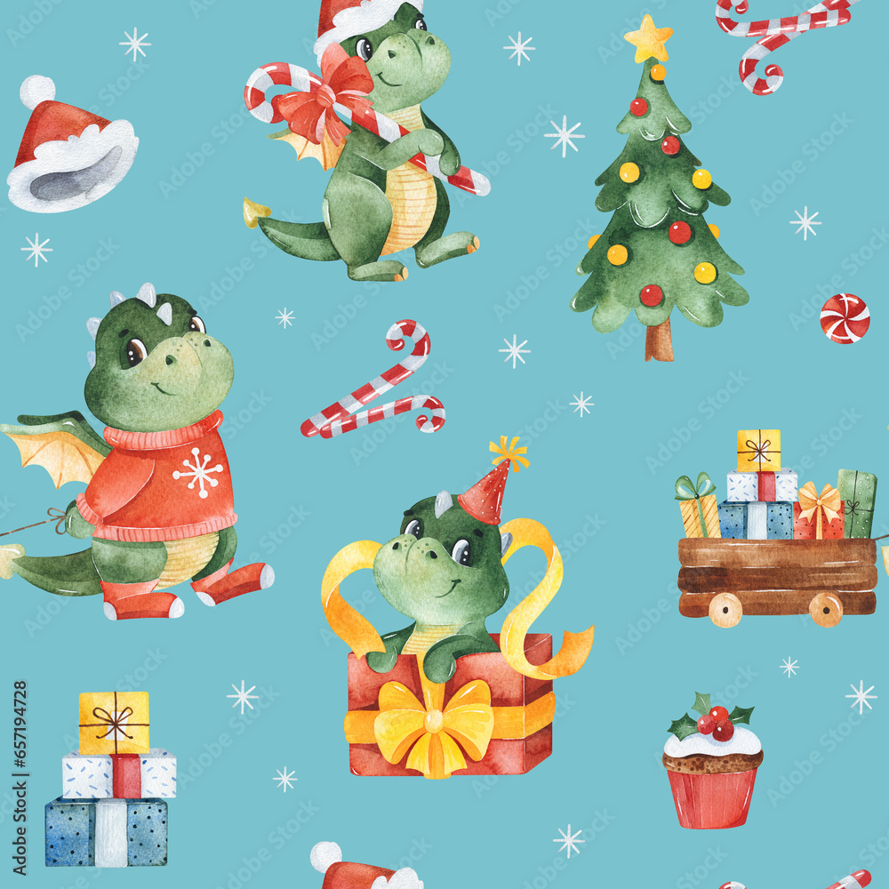 Watercolor Merry Christmas Seamless Background With Candy gift Boxes watercolor-merry-christmas-seamless-background-with-candy-gift-boxes