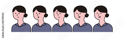 ポロシャツを着た従業員スタッフ女性の表情色々セット