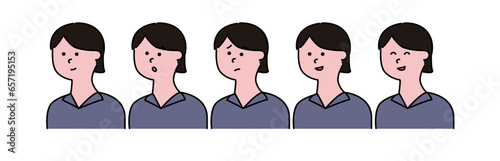 ポロシャツを着た従業員スタッフ女性の表情色々セット