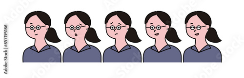 ポロシャツを着た従業員スタッフ女性の表情色々セット