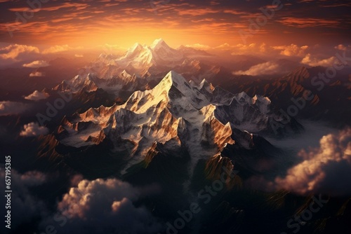 Tallest peak, mountain range, highest summit. Map, Himalayas, digital display. Generative AI