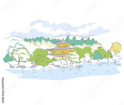 Kyoto Japan vector sketch city illustration line art sketch