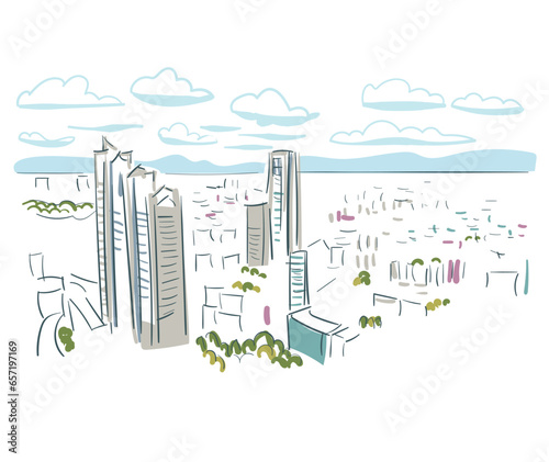 Okayama Japan vector sketch city illustration line art sketch