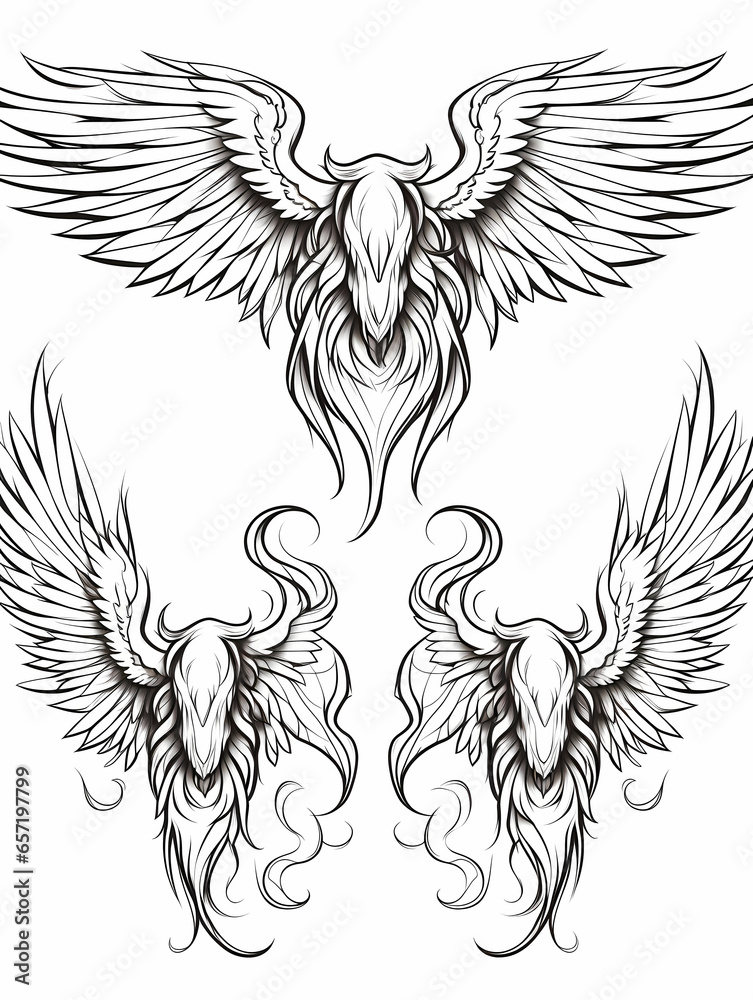 Obraz premium Set Of Black And White Drawings Of Wings