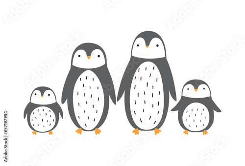 Vector illustration of cute penguin family isolated on white.