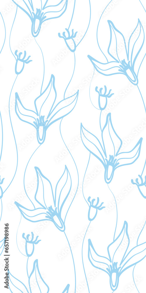 Fototapeta premium floral meadow doodle Scandinavian seamless pattern design fabric printing monochrome stylish modern textured