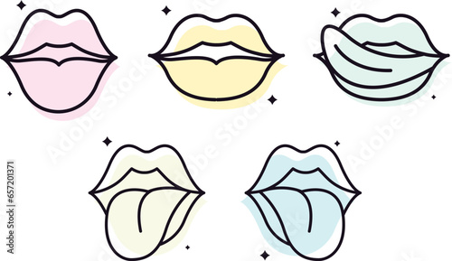Lips silhouettes imitation ball pen vector 
