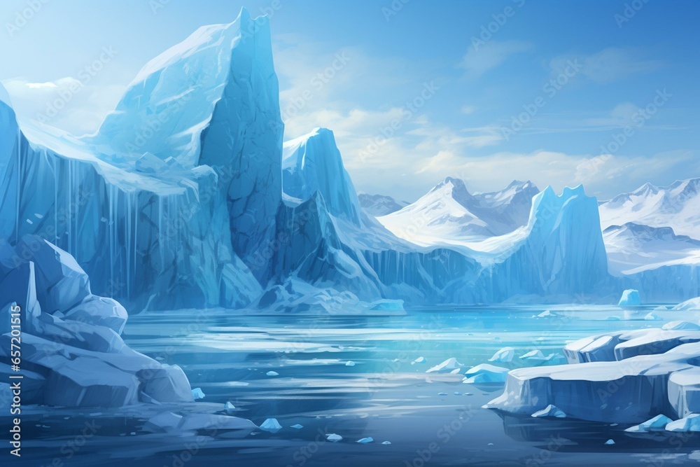 Melting glacier, Arctic nature, icebergs, sea level rise. Generative AI
