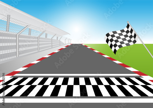 Sport racing track With Stadium. Racing Track with Start or Finish line. Go-kart track. Race track road. Vector Illustration.