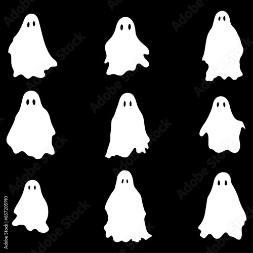 On a Black Background, Discover the Great Collection of White Ghosts for Halloween: Simple, Spooky Characters and Scary, Ghostly White Monsters