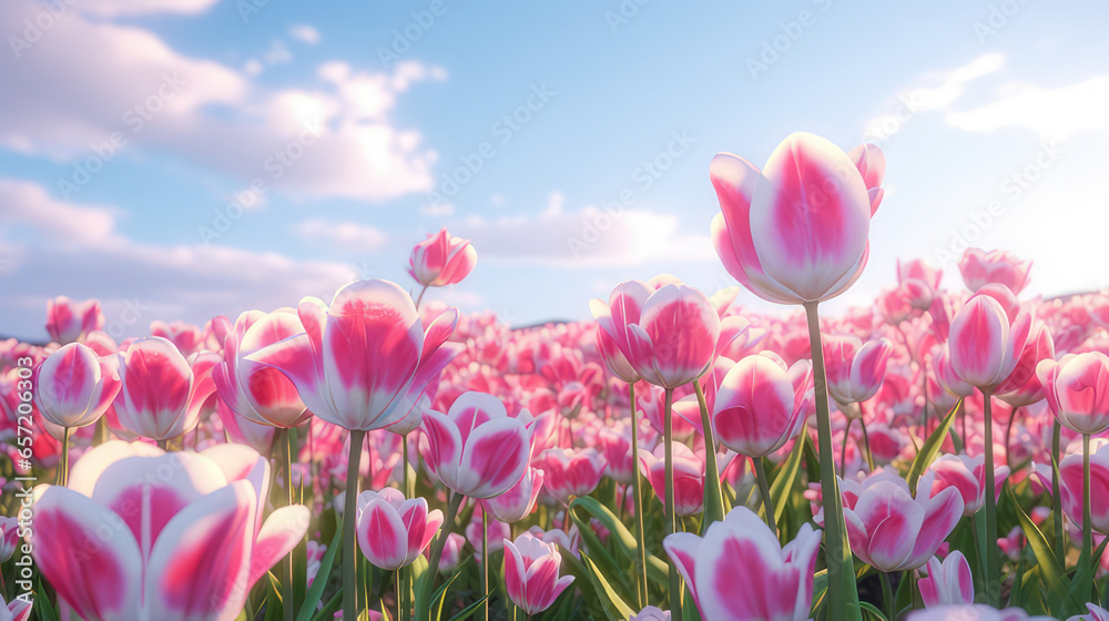 pink tulips against sky