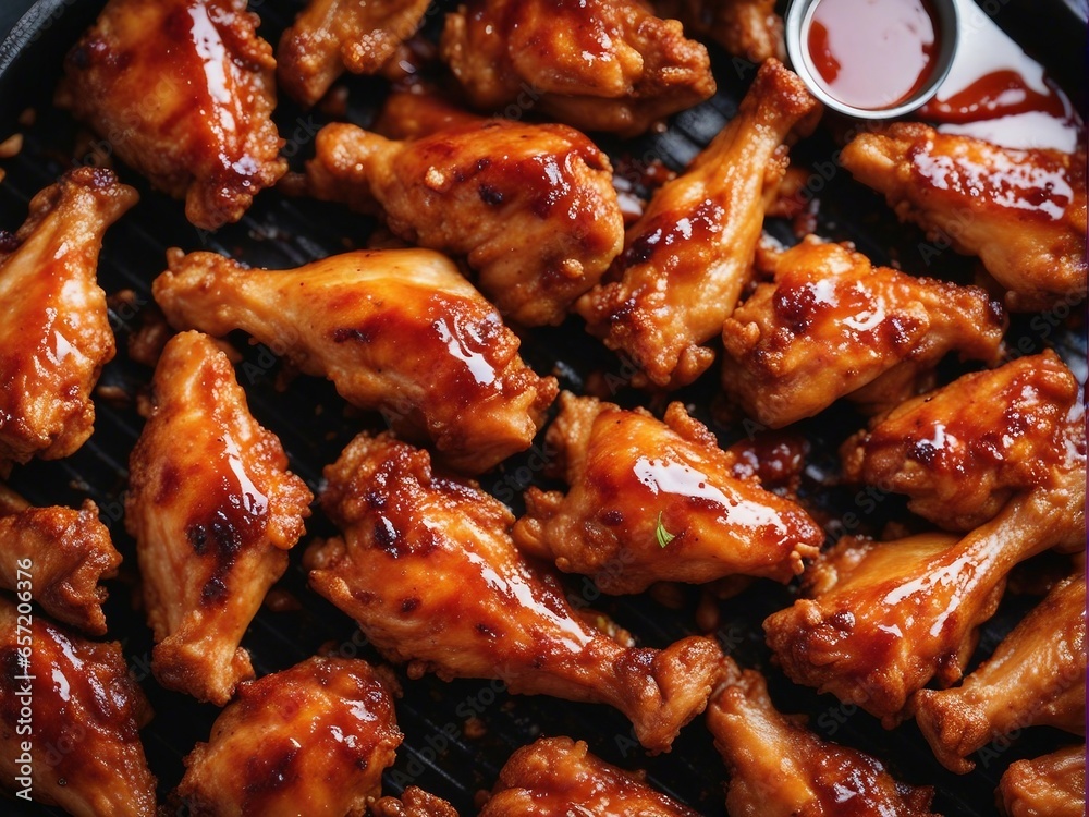 Hot and spicy chicken wings from above view