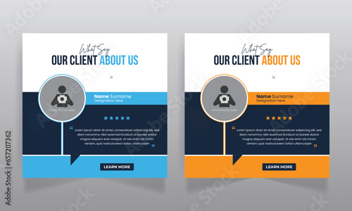 Client testimonial social media post design and square web banner template