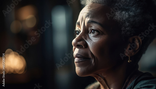 Portrait of a woman with mixed emotions, expressing complex feelings photo