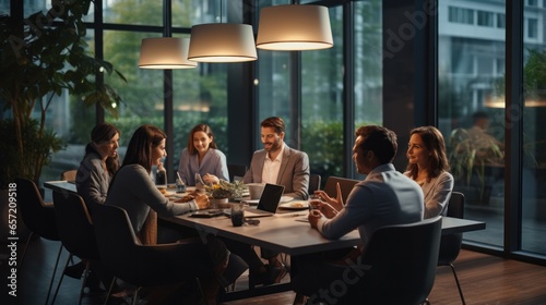 Team of businesspeople having discussion during conference in boardroom