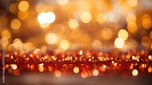 Shimmering gold and red bokeh lights