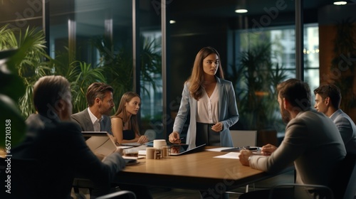 Team of businesspeople having discussion during conference in boardroom