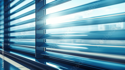 Modern Office Aesthetics, Sleek Automated Window Blinds, Light and Shadows, Generative AI