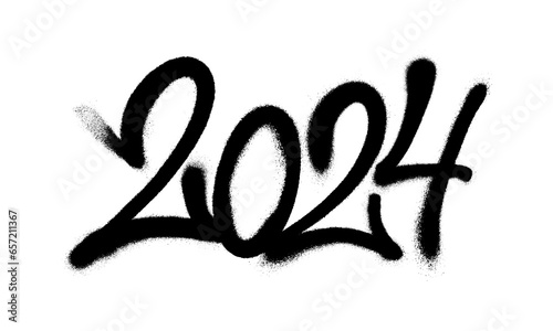 Sprayed 2024 tag gfont graffiti with overspray in black over white. Vector illustration.