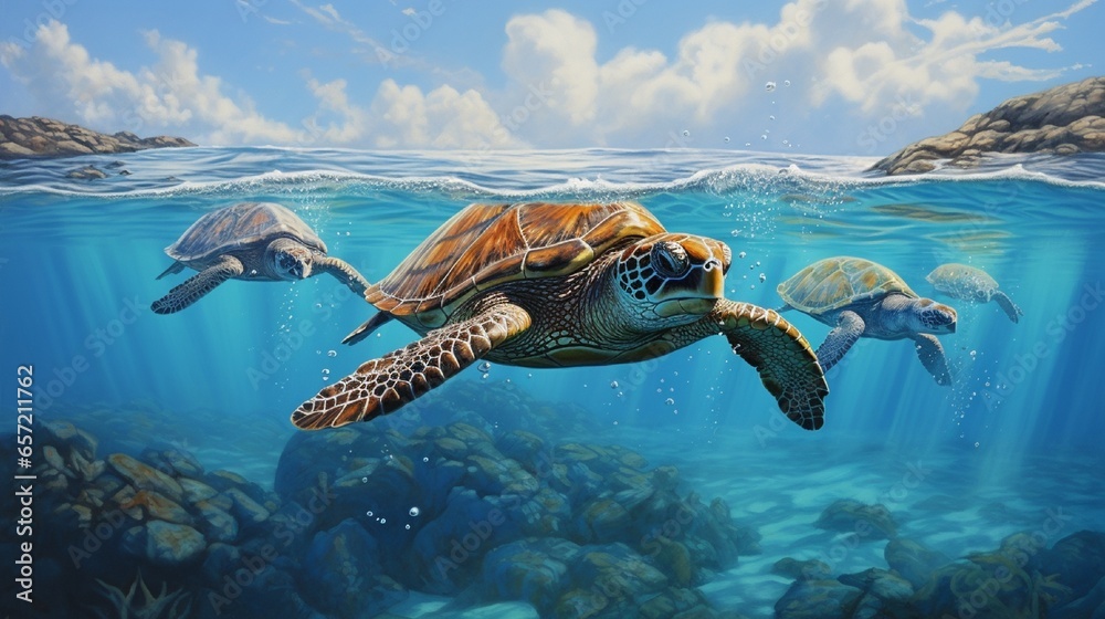 Fototapeta premium turtle in the beach generated by AI tool 