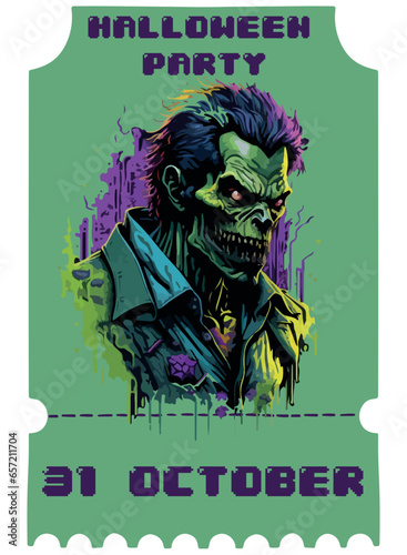 vector image of halloween zombie in ticket form