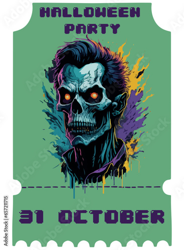 vector image of halloween zombie in ticket form