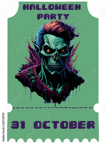 vector image of halloween zombie in ticket form