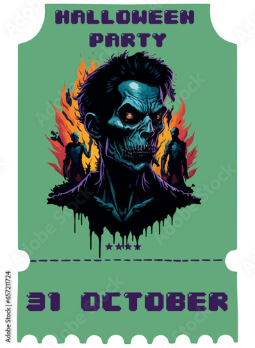 vector image of halloween zombie in ticket form
