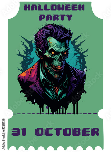 vector image of halloween zombie in ticket form