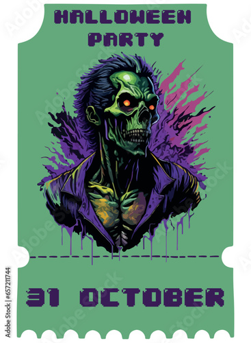 vector image of halloween zombie in ticket form
