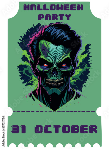 vector image of halloween zombie in ticket form
