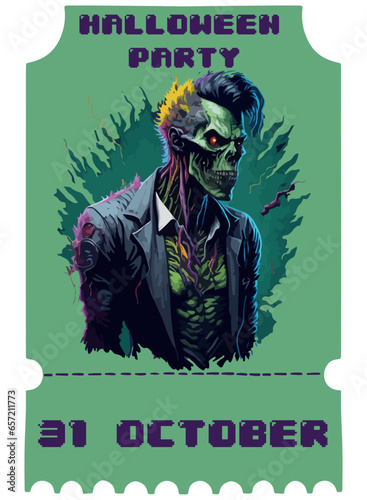 vector image of halloween zombie in ticket form