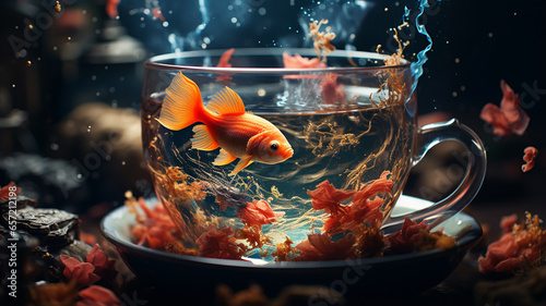red goldfish in a aquarium with a black background