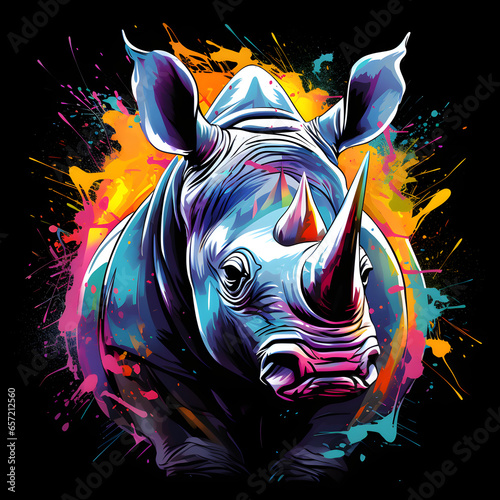 rhino color splash illustration sublimation art, AI generated © Hami