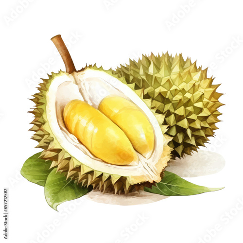 Watercolor durian hand drawn vector illustration, yellow isolated on white background