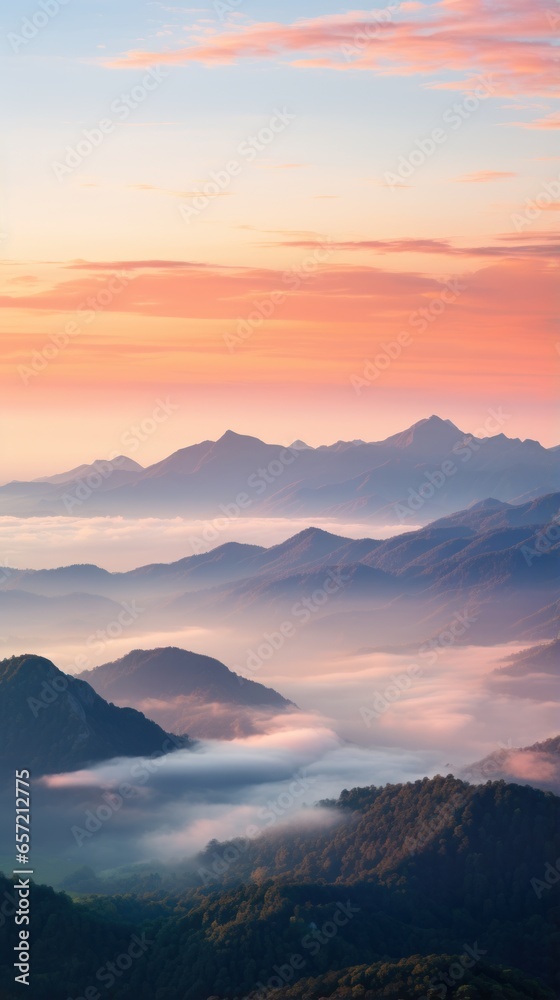 Hazy mountains seen through wispy clouds Hazy mountains seen through wispy clouds