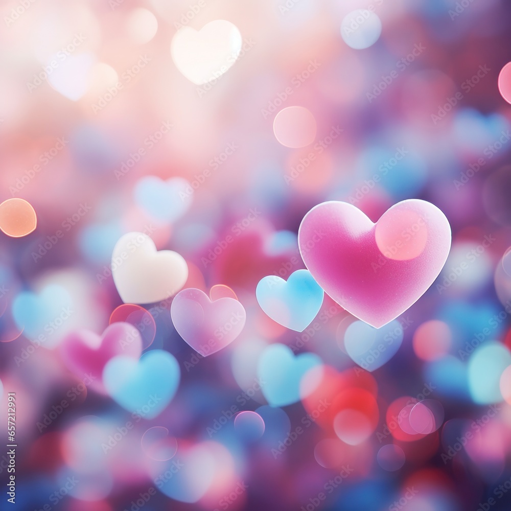Blurred Valentines Day hearts in vibrant colors
