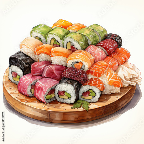 watercolor Sushi clipart, Generative Ai