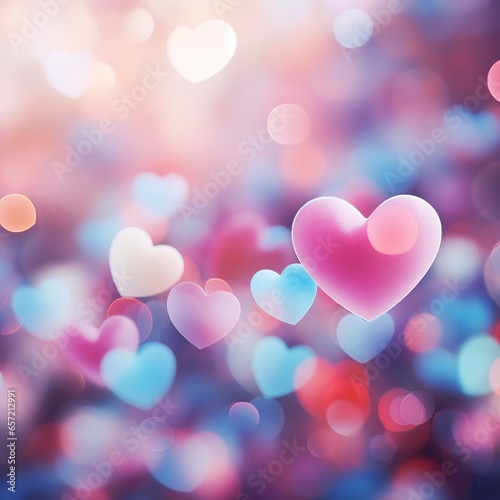 Blurred Valentines Day hearts in vibrant colors