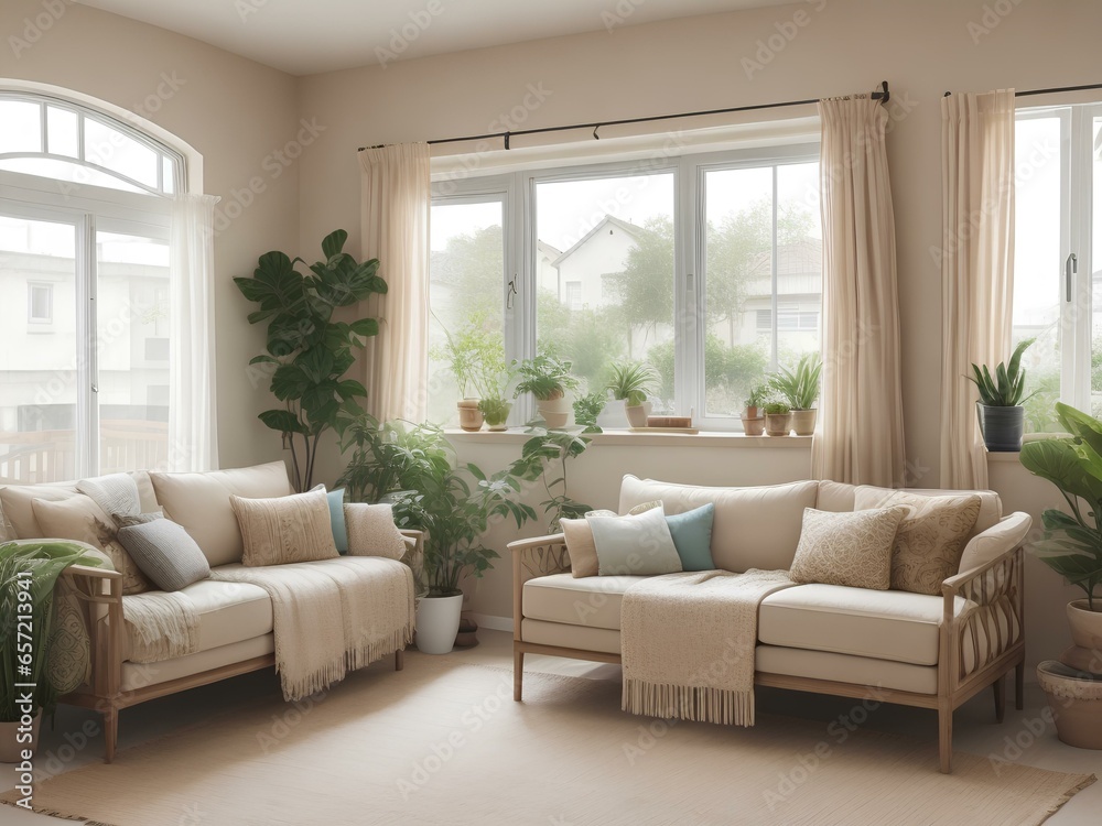 Fototapeta premium Modern living room with plants
