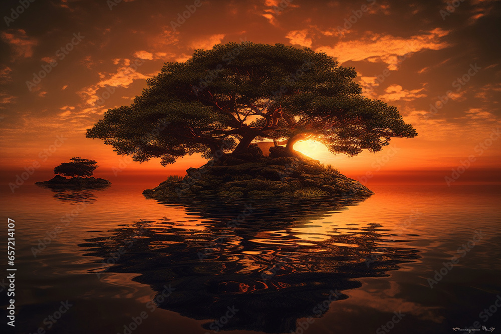 bonsai tree on a sunset background. bonsai tree on a sunset background