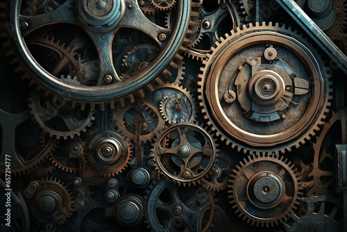 Detailed artwork depicting gears in motion. Generative AI